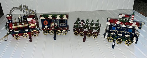 VINTAGE WEIHNACHTEN SCHNELLZUG LOK & AUTOS STRUMPFHALTER 8 Zoll - 4 Stück