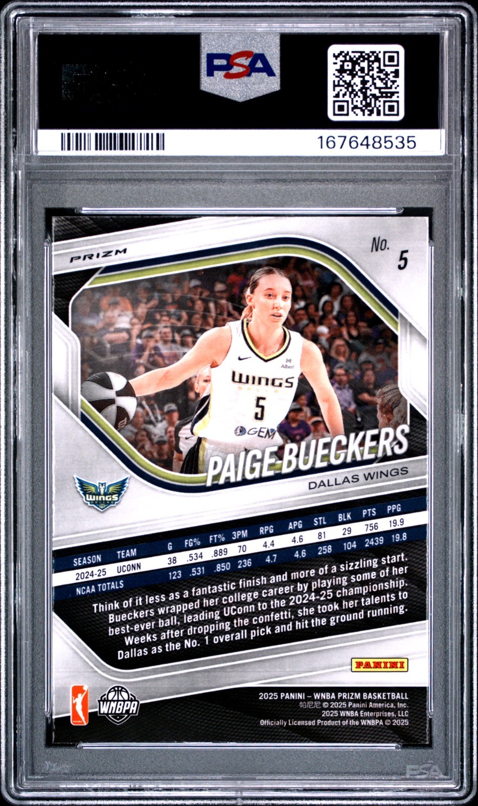 2025 PANINI PRIZM WNBA 5 PAIGE BUECKERS BLUE VELOCITY PSA 10 view 2
