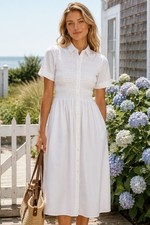 J Crew Elsie Shirt Dress Womens M White Cotton Poplin Smocked Button Up CP995