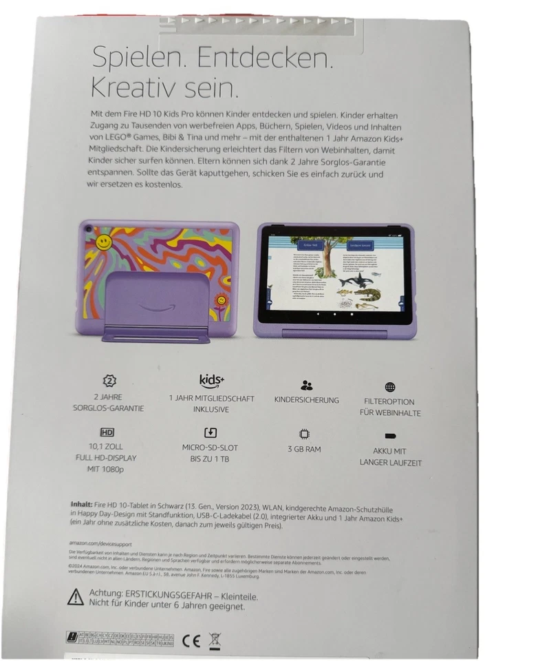 Amazon Fire HD 10 Kids Pro Tablet Neuste Version Happy Day LilaHülle NEU OVP - Bild 3 von 3