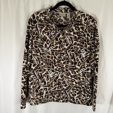 Zenergy Chico's Jacket Women's Large Cheetah Print Full Zip Snap Pockets