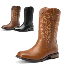 Men's Cowboy Boots Slip on Western Boots with Chic Embroidered Square Toe Boot