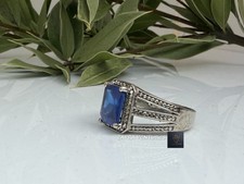 Naturale Zaffiro Blu Gemma Fatto a Mano Punchdhatu Regolabile Uomo Donna Anello