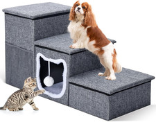 Foldable Pet Ramp Stairs 3 Steps Dog Ladder for High Bed Storage Box