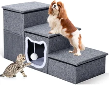 Foldable Pet Ramp Stairs 3 Steps Dog Ladder for High Bed Storage Box