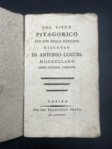 Libro antico Cocchi Antonio Del vitto pitagorico per uso della medicina Prima ed - Foto 1 di 7