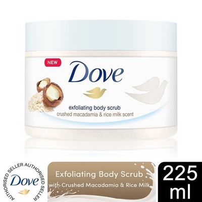 Dove Peeling Körperpeeling mit zerkleinertem Macadamia- & Reismilchduft, 225 ml