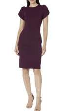 CALVIN KLEIN Women’s Purple Tulip-Sleeve Scuba-Crepe Sheath Dress Size 8