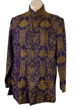 Shanghai Tang Jacket | Tunic Women's 6 Purple Gold Silk Blend LS Mandarin Collar
