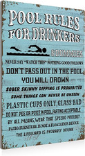 Swimming Pool Rules for Drinkers - Metal Tin Wall Decor, Blue Pool Sign - 8X12 I