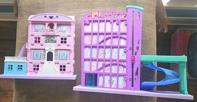 2 Polly Pocket Sets Pollyville Mega Mall & Pajama Party House