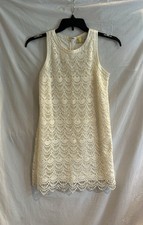 Loft Womens 4 Petite Ivory Lace Cotton Overlay Sleeveless Sheath Dress Party