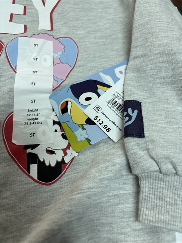 NEW, BLUEY TODDLER LIGHT GRAY LIGHTWEIGHT SWEATSHIRT, SIZE 5T - Picture 3 of 3
