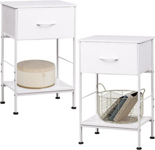 Juego 2 mesas noche blancas cajon tela estante madera dormitorio 2503 pulgadas