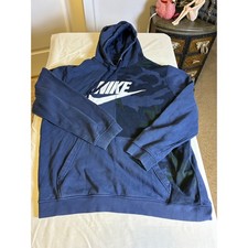 Nike Hoodie Mens L Blue Camo Swoosh Pullover Sweatshirt Fleece Pocket streetwear