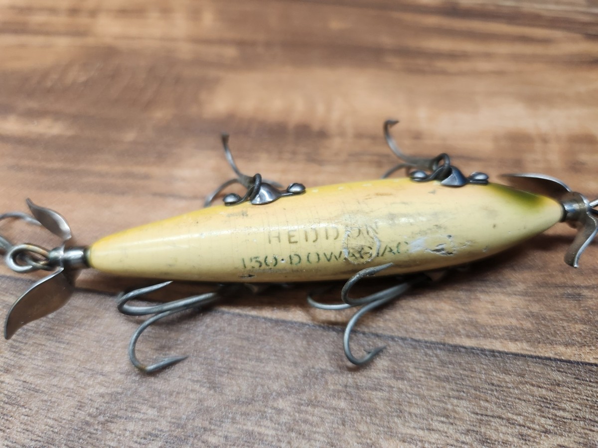 Vintage Heddon Dowagiac 150 5 hook Rainbow Minnow Wooden Fishing