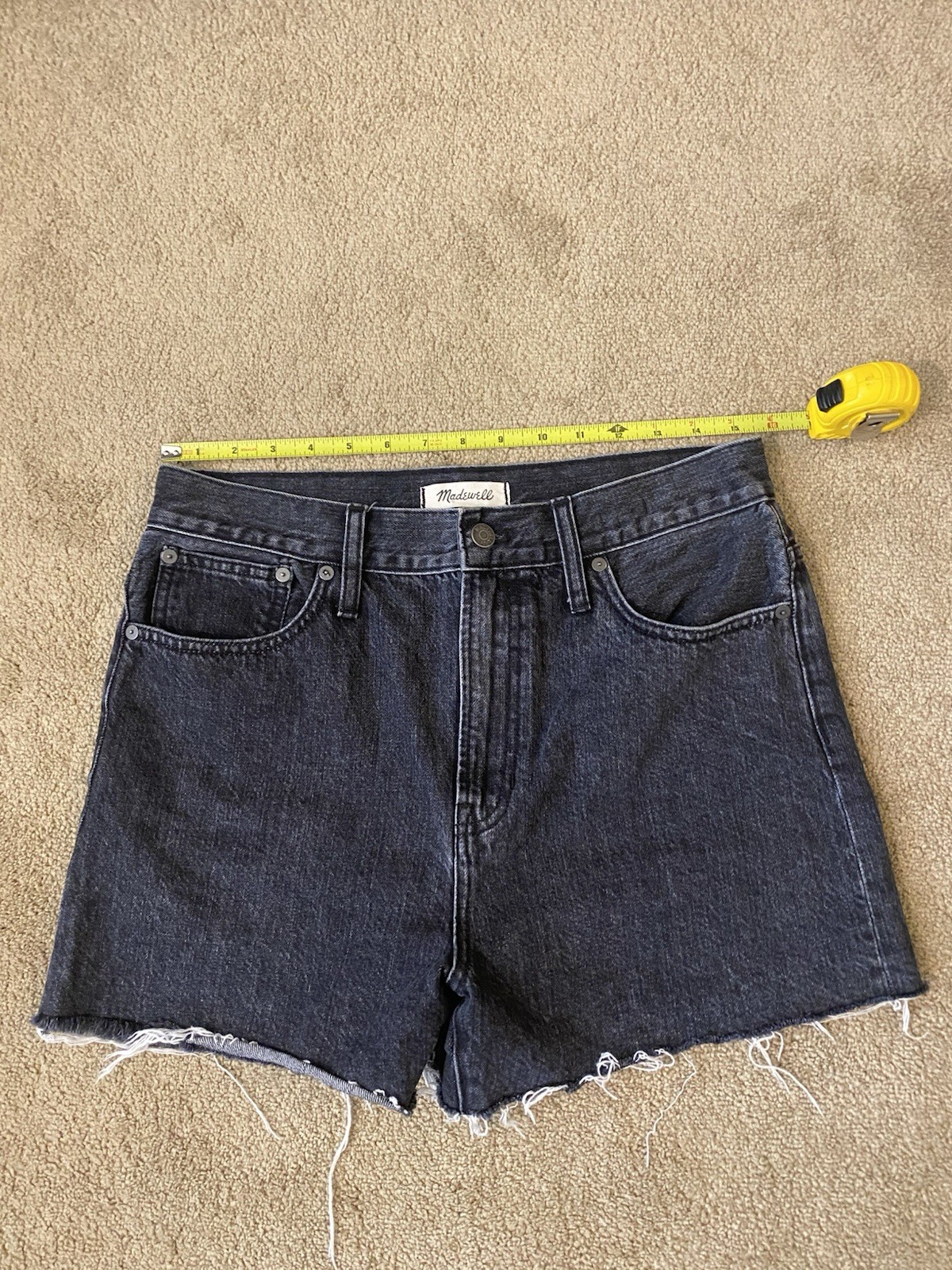Madewell High-Rise Denim Shorts Medium Wash Black Raw Hem Cut-Offs Size 29