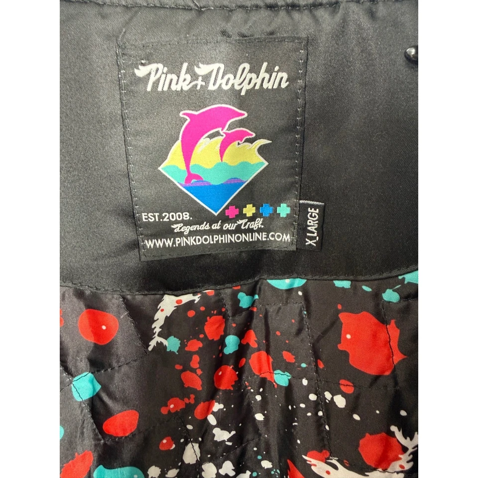 Raro Difícil de Encontrar Rosa Dolphin Bomber Varsity Chaqueta de Satén Negro Rojo P Logo Para Hombres Talla XL Foto 2 de 4