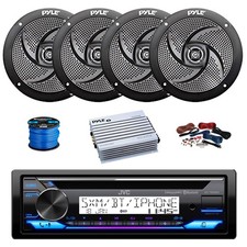 JVC Marine BT CD Stereo Receiver, Amp w/Kit, 4X 5.25" 180W Black Speakers,Wire