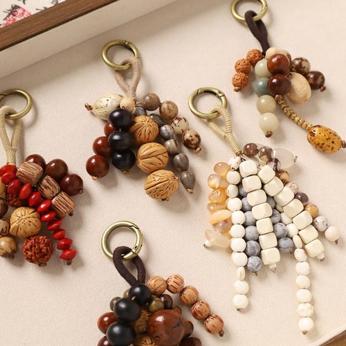 Fashion Rope String Bag Car Keychain Lucky Bodhi Beaded Backpack Pendant Keyring - Picture 11 of 17