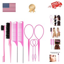 8Pcs Hair Brushes Set with 4Pcs Topsy Hair Tail Tools 1Pcs Bristle Teasing Ha...