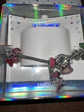 Minnie Mouse  Disney Themed Charm Slider Bracelet Silver And Pink Red Charms