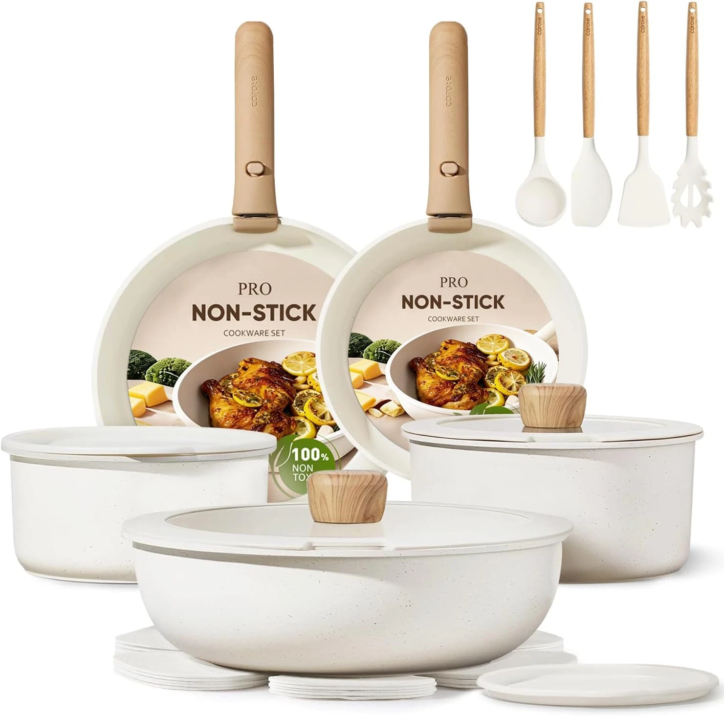 CAROTE 19Pcs Pots and Pans Non Stick, Cookware Sets Detachable Handle, Induction
