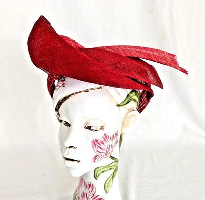 Celine Robert Paris France Red Fiber Stunning Sculptural design Hat OS New $1999