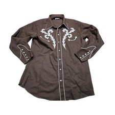 H Bar C California Ranchwear Mens Brown Western Pearl Snap Embroidery Shirt L