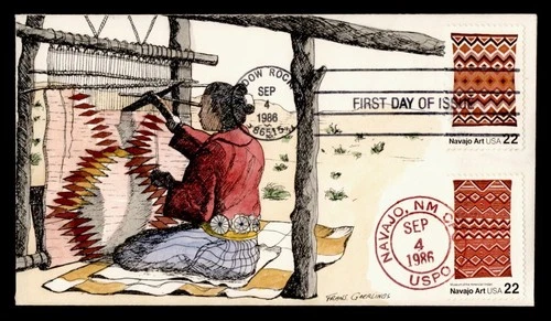 DR WHO 1986 FDC INDIAN NAVAJO ART GEERLINGS HAND COLORED CACHET COMBO M75317