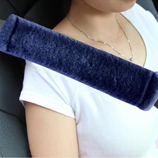 Soft Faux Fur Universal Fit Seatbelt Cover Car Truck 10.5in 2pack Dark Blue