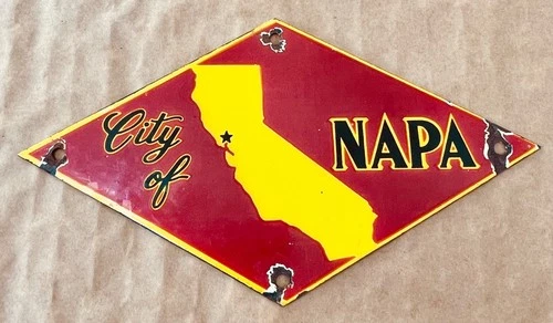 Vintage 1960'S City of NAPA California Porcelain Enamel Sign: 5 1/2" x 10" inch