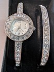Vintage Chrome And Rhinestone Matching Ladies Watch And Bracelet — photo 2