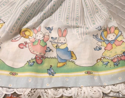 Robe lapin vintage fait main Daisy Kingdom bleu rayé fleurs manches courtes - Photo 11/11