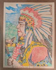 American Indian Chief colored pencil by numbers well done  signed by owner