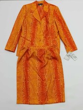 Vintage CHAD STEVENS 2PC Coral Polyester Skirt Suit Ruffles Size 14 Made In USA