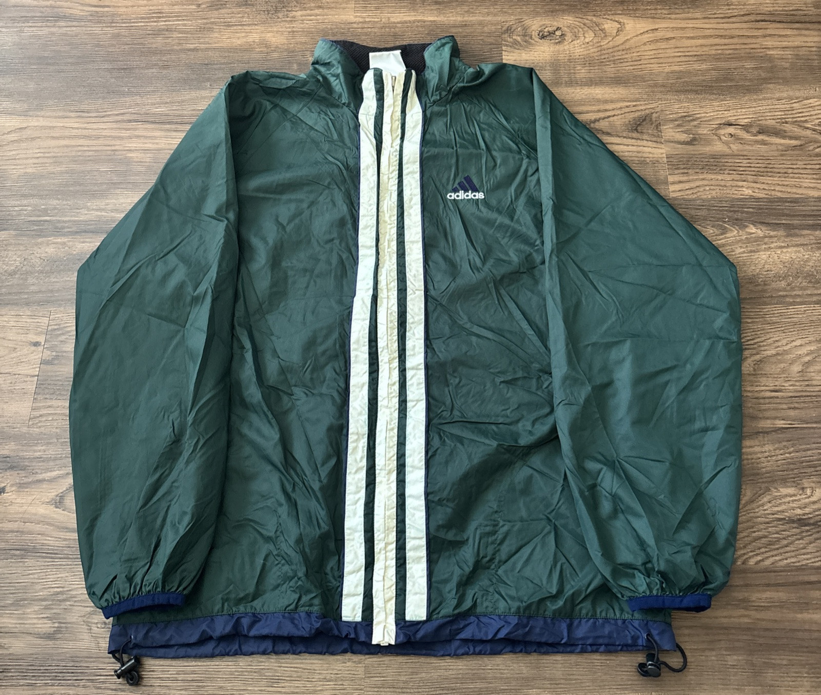 Vintage 90's Adidas 3 Stripes Green White Full Zip Windbreaker Jacket Men Sz M