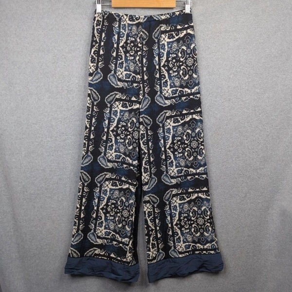 H&M Pants Women XS Blue Paisley Wide Leg Elastic Waist Casual Summer Travel Boho
