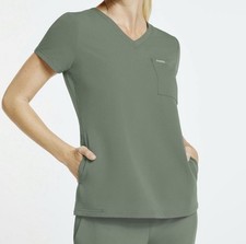 Jaanuu Magna Scrub Top Womens Large Olive Green 3 Pocket Classic VNeck Uniform
