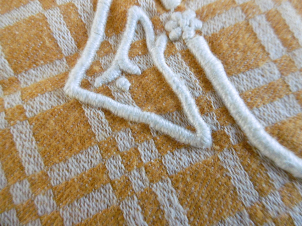 Nappe bistrot 1940 damas damier orange blanc chiffré O.T. - Photo 2/4