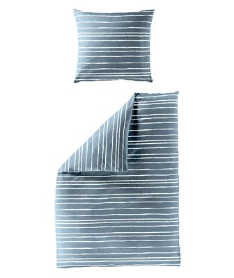 Bierbaum Linon Renforcé Bettwäsche 2 tlg. Streifen Blau Jeans Offwhite