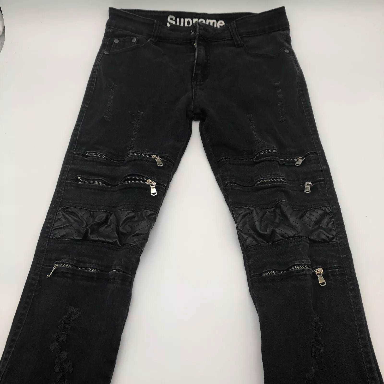 Jean homme Supreme motard fermeture éclair vieilli taille 31
