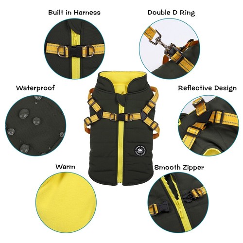 Pet Dog Vest Puppy Dog Autumn Winter Warm Padded Coat Harness Zip Jacket Harness - Picture 2 of 16