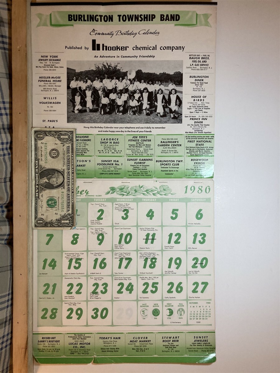 80s/VINTAGE/82年−HIGHT−TIMES/CALENDAR。 1980 1981 Burlington Township Twp High School Band Calendar