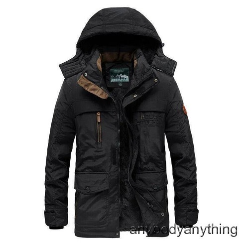 Men Winter Warm Jacket Fleece Zip Outdoor Parka Coat Hooded Windbreaker Oversize - Bild 8 von 28