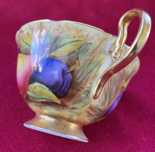 Aynsley Tea Cup And Saucer Set Heavy Gold W/ Fruits Peaches Signed D Jones - Picture 9 of 11