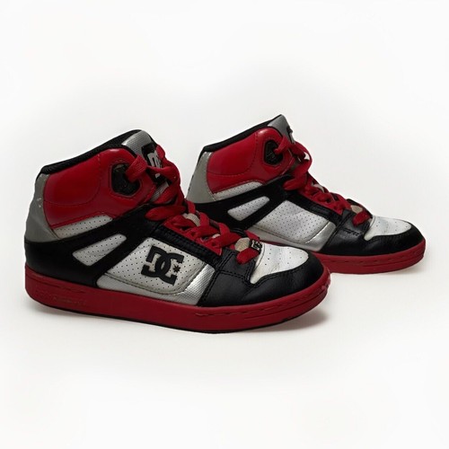 DC Rebound Skateboard Shoes Red White Grey Black Youth Sz 4