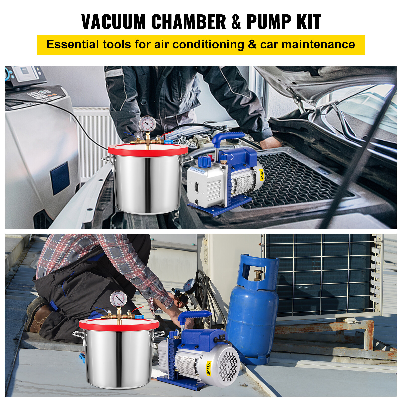 4 CFM Vacuum Pump 2 Gallon Vacuum Chamber Degassing Kit 1/3HP Single
