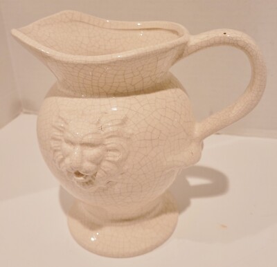 Three Hands Corp Crackle Decorative Pitcher~3D Lion~Cream Color~1 Qt~ Label~Mint