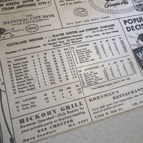Vintage 1949 July Cleveland Indians vs. Boston Red Sox Scorebook UnScored - Picture 2 of 9